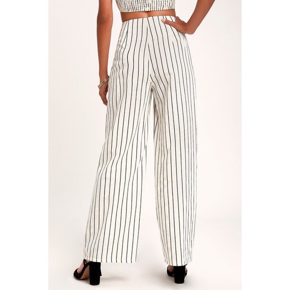 Henmar Ivory Striped Lace-up Wide-leg pants - Picture 3 of 5